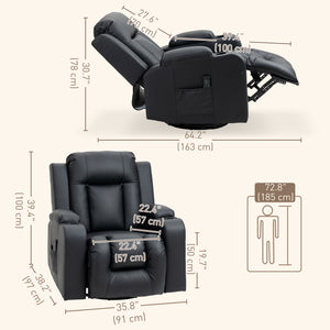 Swivel Massage Recliner Chair Rocker, Overstuffed Manual Reclining Sofa – view 2