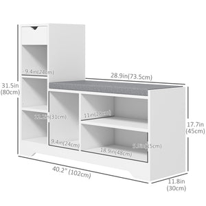 Upholstered Shoe Storage Bench w/ Seat, Entrance Bench w/ Drawer and 6 Open Shelves for Hallway, Grey – view 16