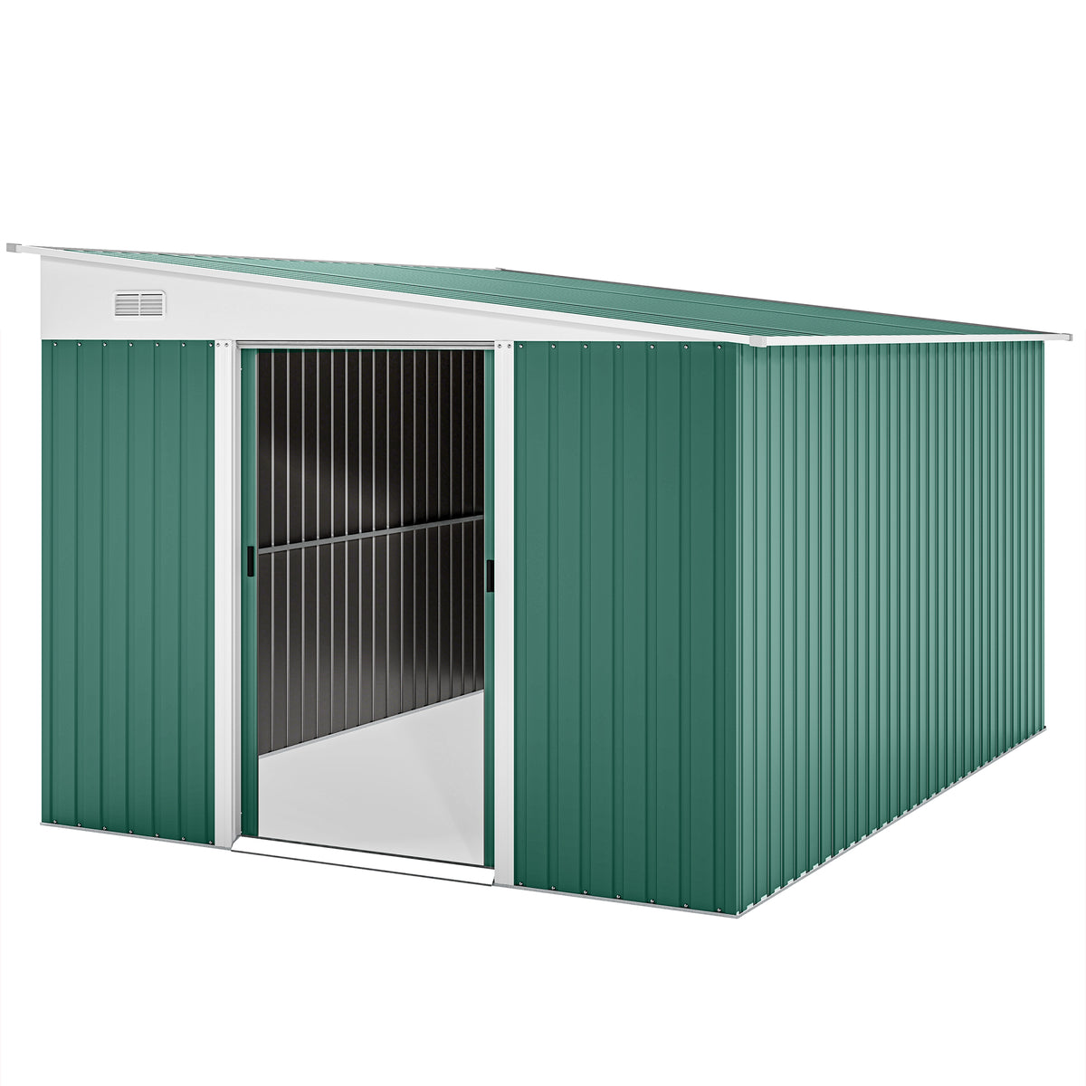 11' x 9' Steel Garden Storage Shed, Outdoor Metal Tool House with Double Sliding Doors & 2 Air Vents, Grey – view 15