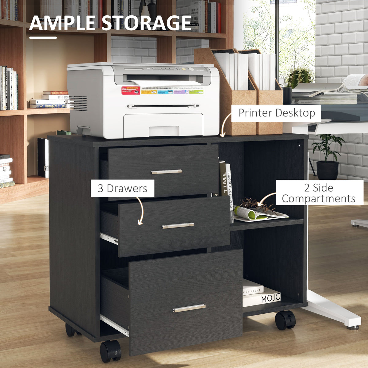 Modern Lateral Filing Cabinet, 3 Drawer File Cabinet for Letter and A4 Size Documents, Mobile – view 3