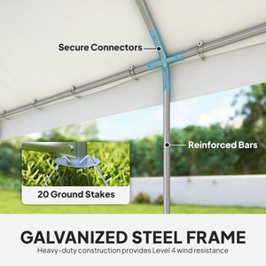 20' x 13' Party Tent, Heavy Duty Gazebo Canopy with Windows, Outdoor Party Wedding Tent with 4 Removable Sidewalls White