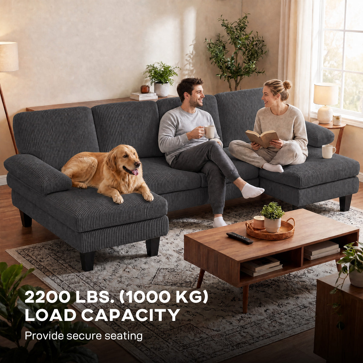 Sectional Sofa, U Shaped Couch with Double Chaise, Pillow-top Armrests and Spring Cushions – view 12