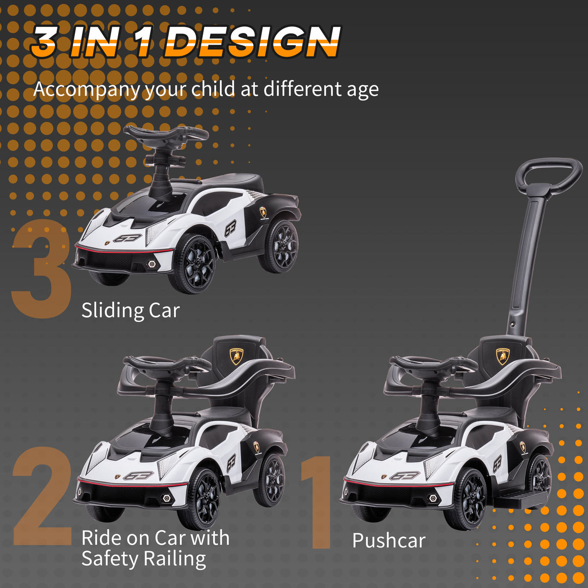 Aosom 3 in 1 Ride on Push Car for Toddlers, Licensed Kids Sliding Car with Safety Protection Footrest Horn