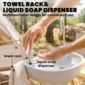 Portable Camping Sink — Hand Wash Station Basin with Recovery Tank, Soap Dispenser and Towel Holder