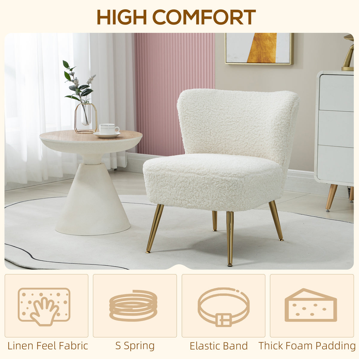 Lounge Chair for Bedroom Living Room Chair with Soft Upholstery and Gold Legs Pink – view 10