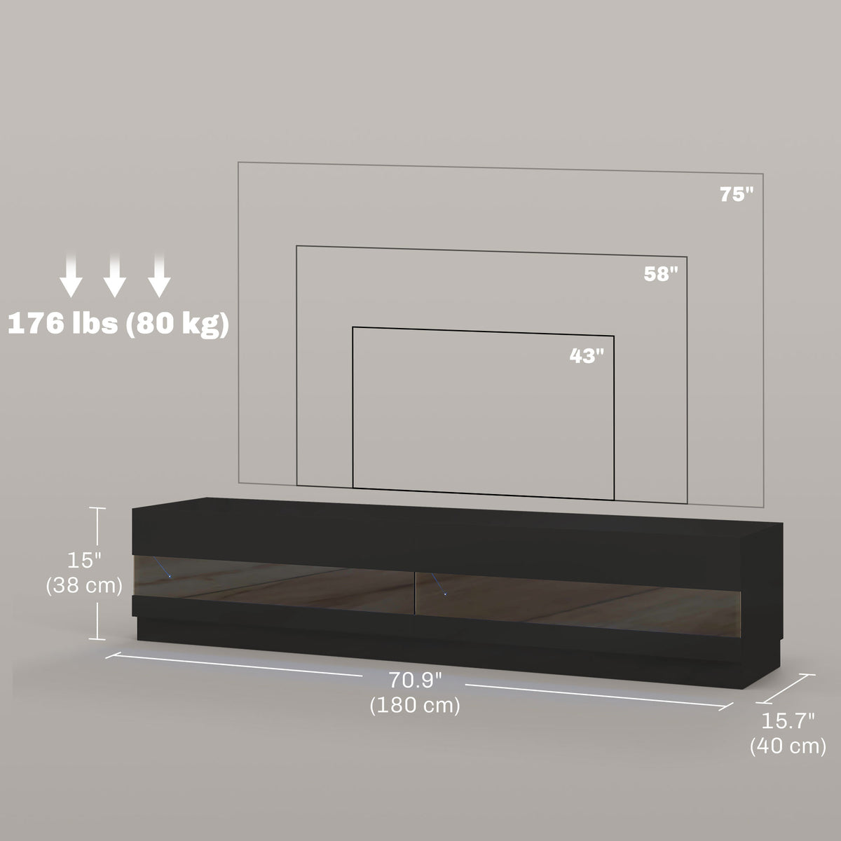 Lighted TV Stand for TVs up to 75", TV Cabinet with Storage for Living Room, High Gloss White – view 9