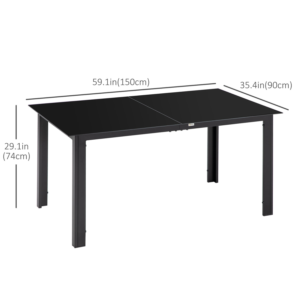 Aluminium Outdoor Dining Table for 6, 59" x 35" Rectangle Patio Table with Tempered Glass Tabletop, for Garden, Backyard, Lawn, Balcony, Black