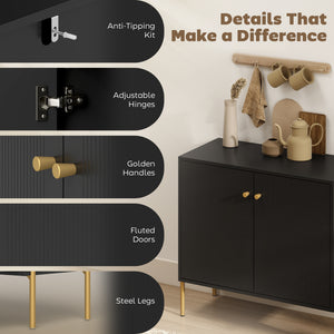Sideboard, Modern Buffet Cabinet, Coffee Bar Cabinet with Fluted Doors and Adjustable Shelf, Black – view 4