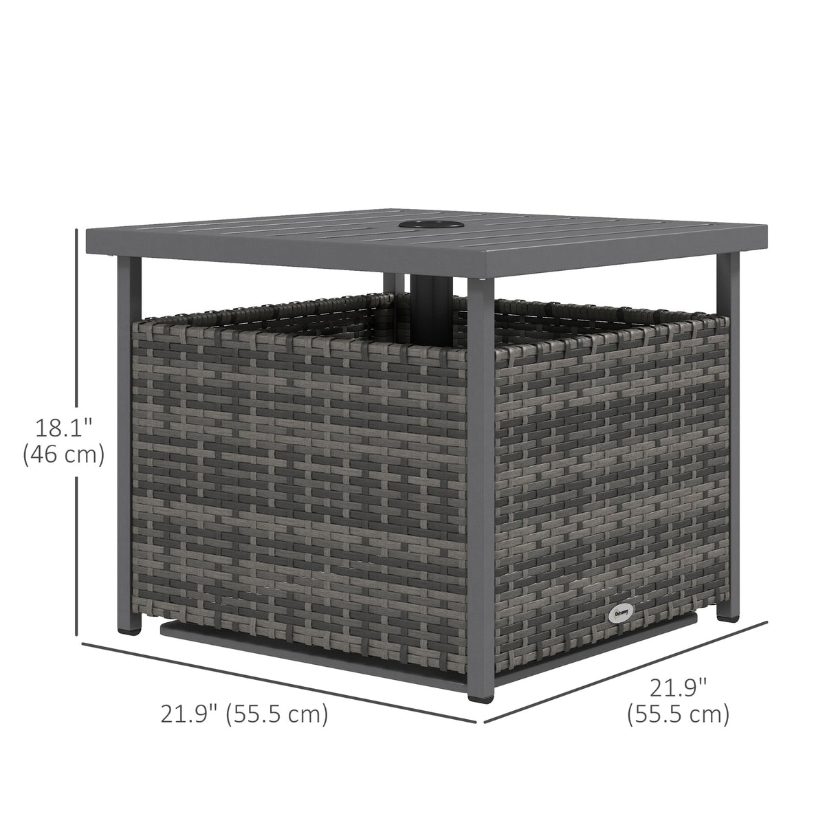 Rattan Coffee Wicker Patio Table w/ Umbrella Hole for Backyard Mixed-Grey