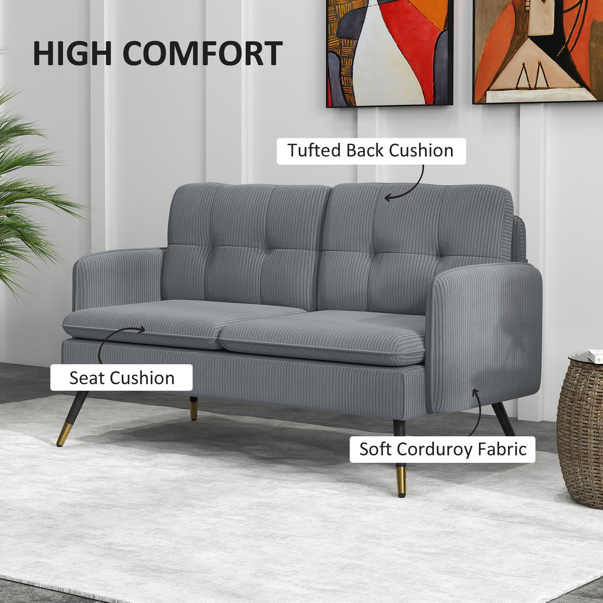 55" Loveseat Sofa, Linen Love Seat w/ S spring, Steel Legs and Button Tufting, Small Couch for Living Room – view 31