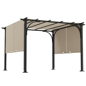 10' x 10' Outdoor Pergola Patio Gazebo Canopy Sun Shelter, Steel Frame, Beige