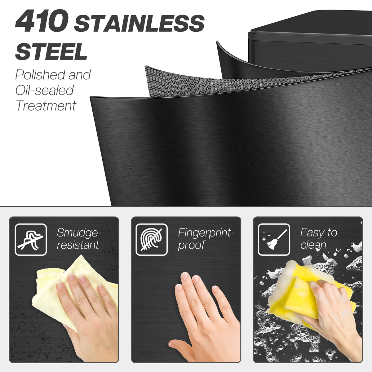 5.3 gal/20 L Stainless Steel Kitchen Garbage Can with Soft-close Lid, Foot Pedal, Fingerprint-Proof, Black – view 4