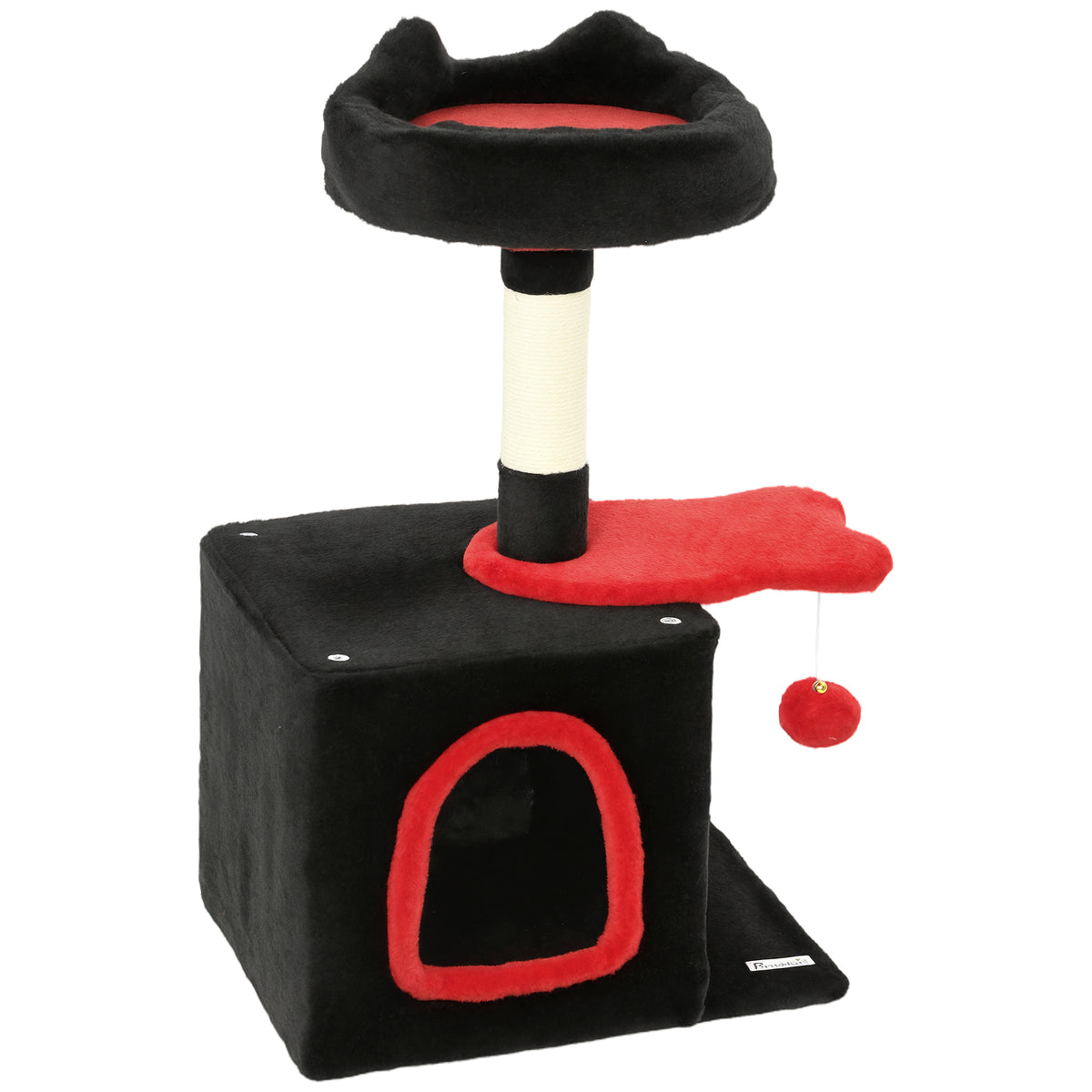 28" Cat Tree Tower with Plush Top Bed, Cozy Condo, Sisal Scratching Post, Perch, Dangling Ball, Beige and Yellow