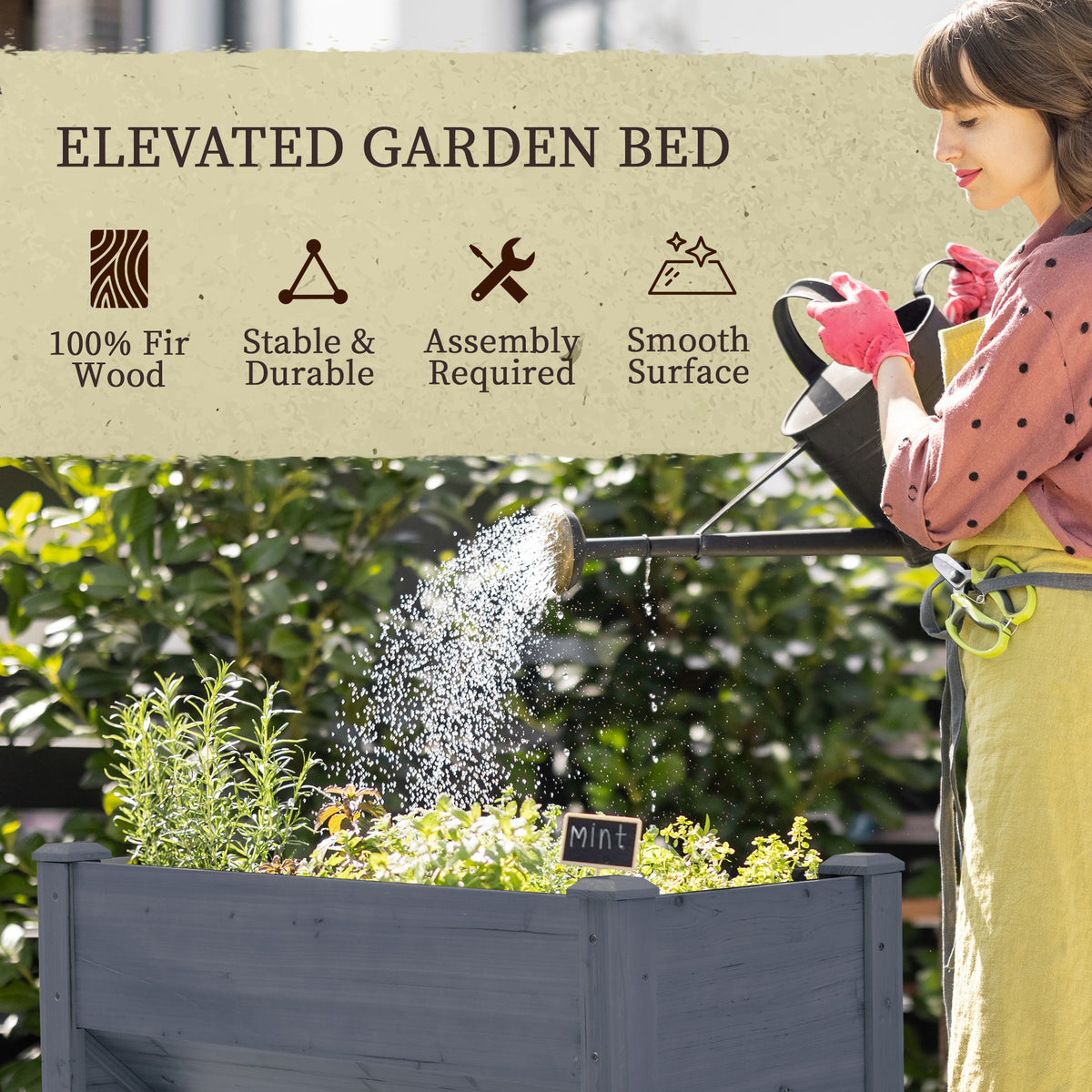 Wooden Raised Garden Plant Stand Outdoor Tall Flower Bed Box with Hooks, 48" x 24" x 32", Nature Wood