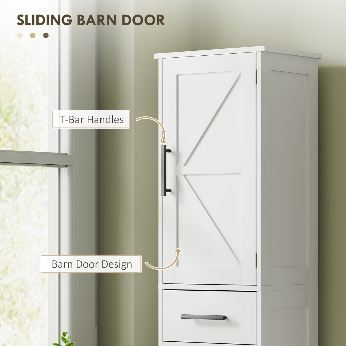 67" Tall Bathroom Cabinet, Narrow Bathroom Storage Cabinet with Drawer, Barn Doors and Adjustable Shelves – view 17