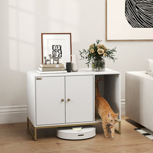Cat Litter Box Enclosure with Tall Legs, Litter Mat, Fits Mots of Litter Box, 31.5" x 20" x 22", White