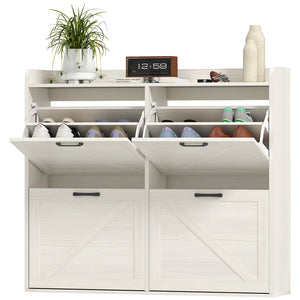 Narrow Shoe Storage Cabinet with 4 Flip Drawers, Adjustable Shelves, 16 Pair Farmhouse Shoe Cabinet – view 8
