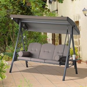 3 Seater Porch Swing Heavy Duty Outdoor Swing Chair Outdoor Lounge Hammock Cushioned Seat W/ Tilt Canopy – view 9