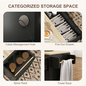 Kitchen Island with Storage, Rolling Kitchen Cart with Foldable Drop Leaf, Power Outlet and USB Ports, Black – view 5