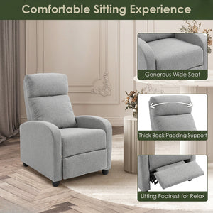 Fabric Recliner Manual Home Theater Seating Single Linen-Touch Sofa Armchair for Living Room, Light Grey – view 8