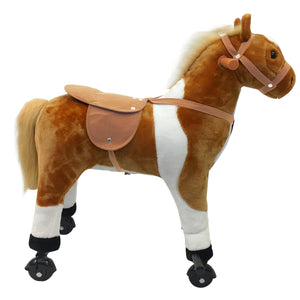 Qaba Kids Rocking Horse, Large Walking  Ride on Toy  for Toddlers 3 year old, Baby Plush Animal Rocker with Sound and Wheel, Brown