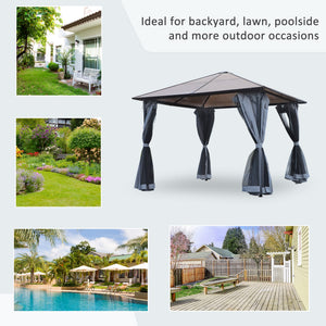 9.8' x 9.8' Garden Aluminium Gazebo Hardtop Roof Canopy Marquee Party Tent Patio Outdoor Shelter with Mesh Curtains & Side Walls, Grey