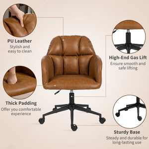 Swivel Office Chair, Faux Leather Desk Chair with Adjustable Height for Living Room, Bedroom, Study, Brown