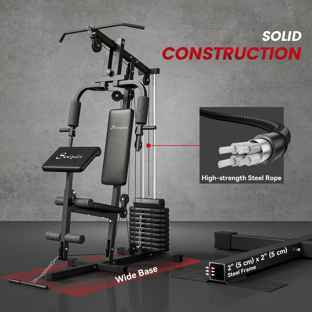 Soozier Multi-Exercise Home Gym Station with 99lbs Weight Stack, for for Back, Chest, Arms, Full Body Workout