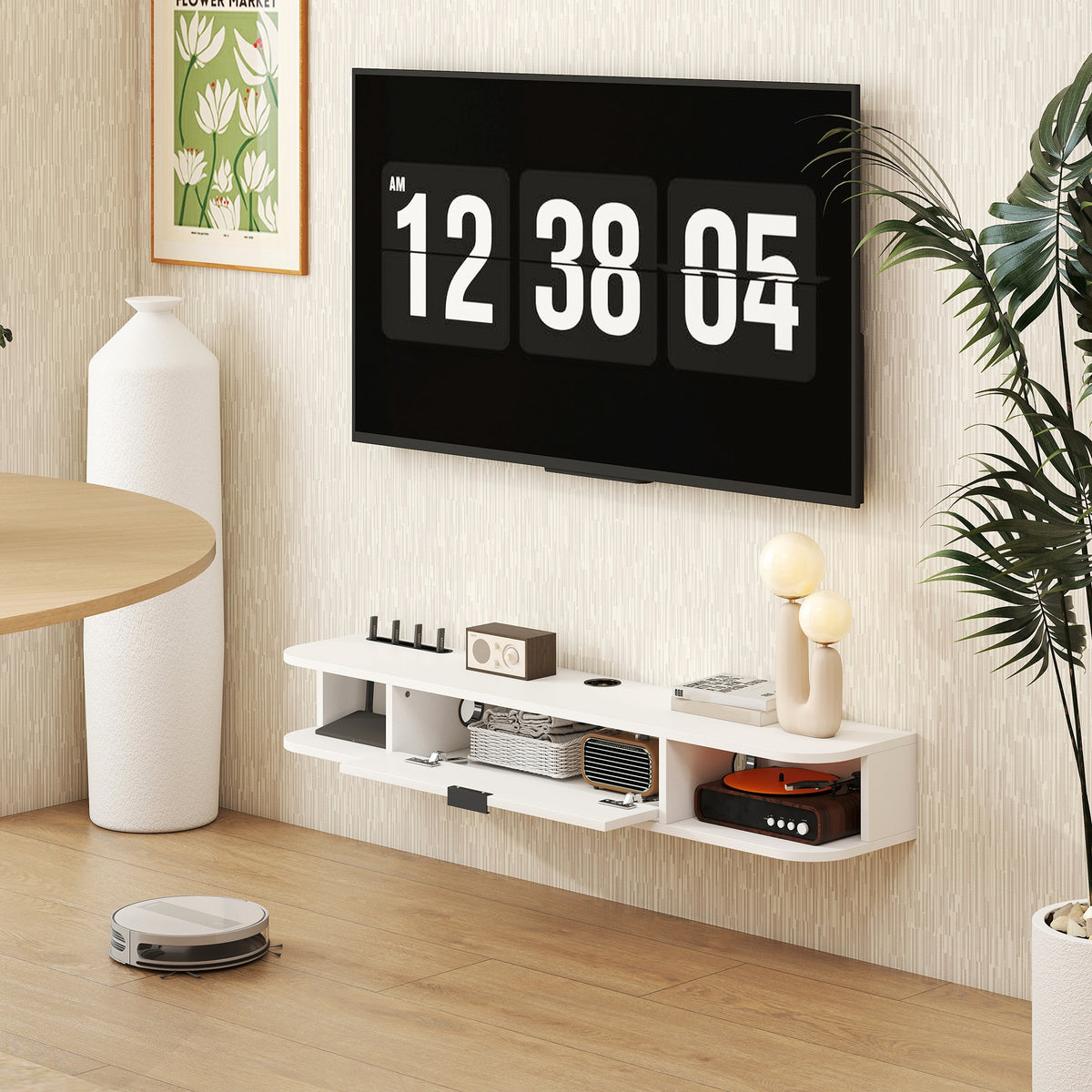 47" Floating TV Stand for TVs up to 50 Inch, Wall Mounted Media Console with Flip Drawer and 2 Open – view 13