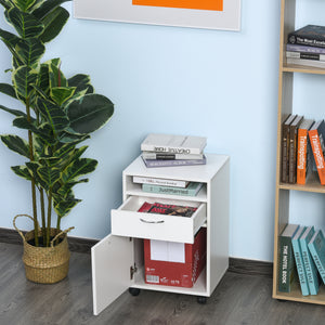24" Small Filing Cabinet with Open Compartment, Drawer and Wheels, Home Office Storage Cabinet, White