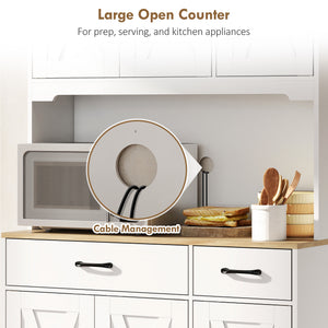 Tall Kitchen Pantry, 6 Doors, 2 Drawers, Adjustable Shelves & Worktop, Rustic Storage Cabinet for Living Room White