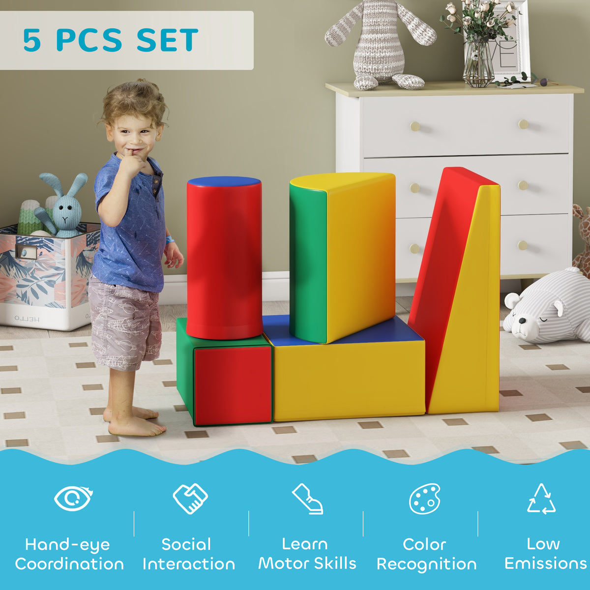 Soozier 5 Piece Climb and Crawl Activity Playset Soft Safe Foam for Toddler Learning Toy