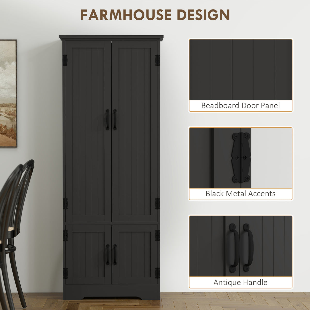 48" 4-Door Storage Cabinet Multi-Storey Large Space Pantry with Adjustable Shelves Black – view 18