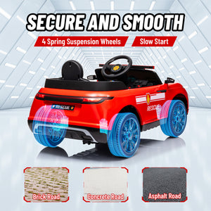 Qaba 12V Kids Electric Fire Truck w/ Remote Control, Spring Suspension, Transport Wheel, Siren, Music, Light, Horn, Red