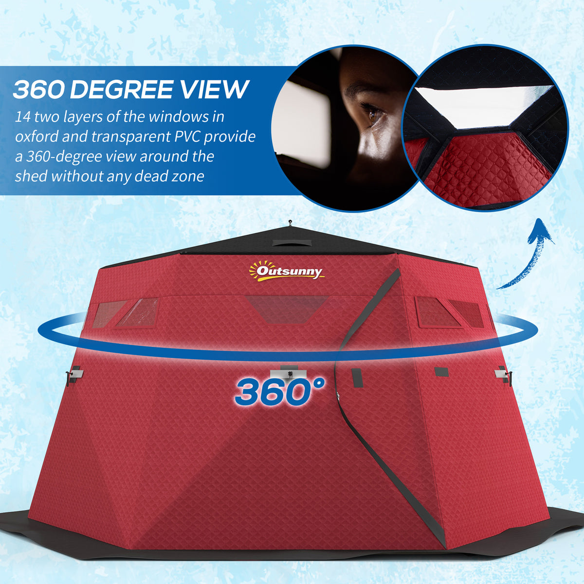 4 Person Insulated Ice Fishing Shelter, Pop-Up Portable Ice Fishing Tent with Carry Bag and Two Doors for – view 19