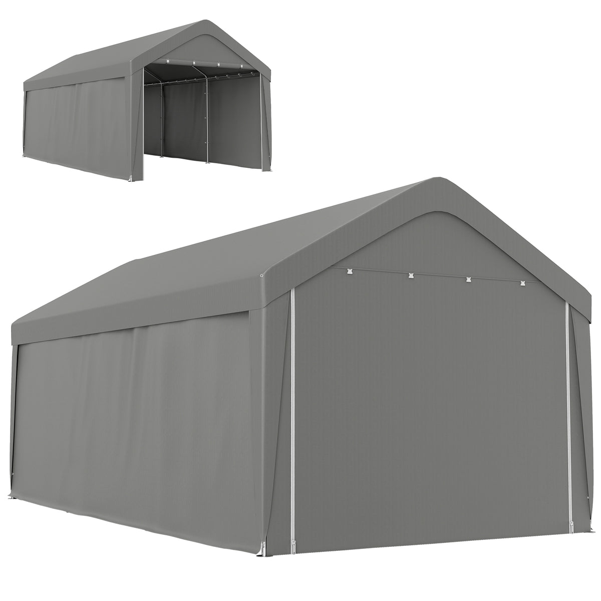 Carport, 10 x 20 ft Portable Garage with 2 Roll-Up Doors and Removable Sidewalls for Car, Truck, Boat – view 3