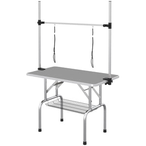 Adjustable Dog Grooming Table with 2 Safety Slings, Storage Basket, Black – view 15