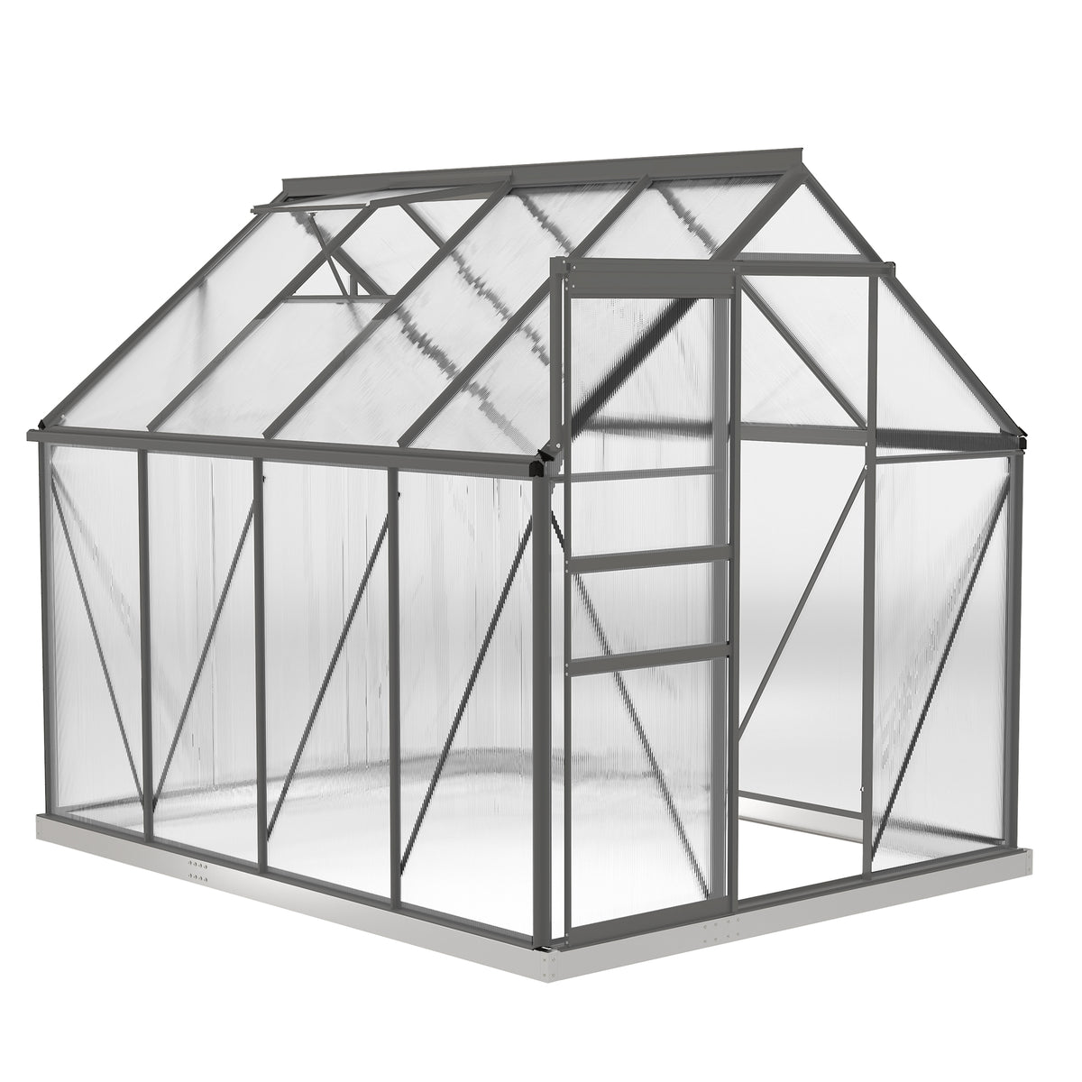6' x 8' x 6.5' Walk-in Greenhouse, Polycarbonate Greenhouse with Adjustable Roof Vent, Base, Sliding Door – view 6
