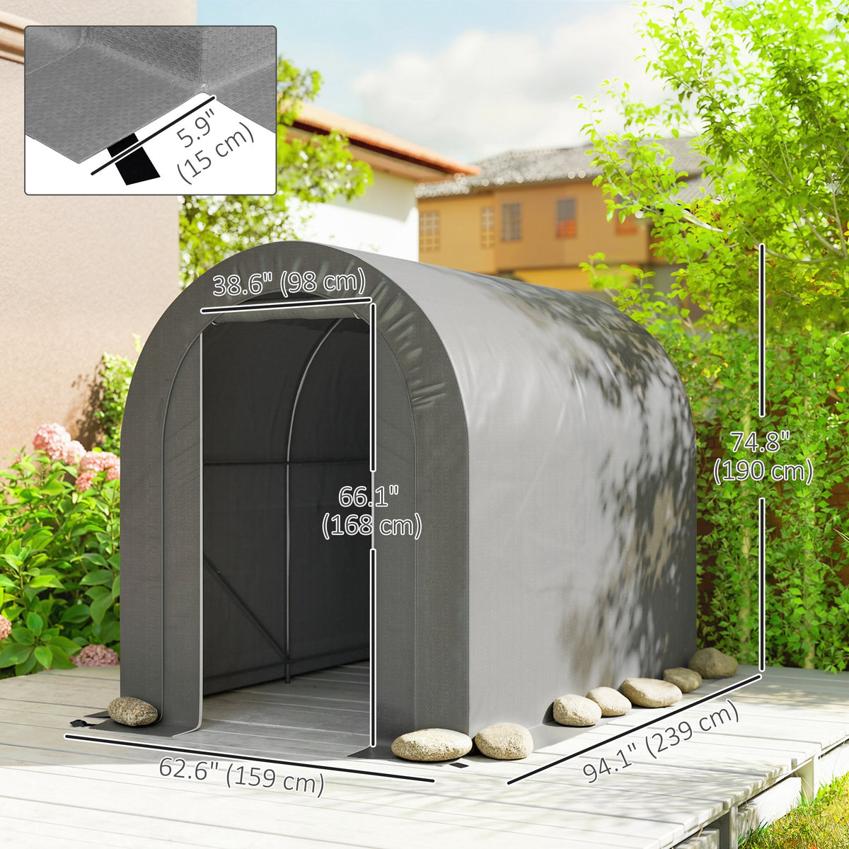 5' x 8' Outdoor Storage Shed, Heavy Duty Galvanized Steel Portable Shed for Bike, Motorcycle, Garden Tools – view 9