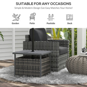 Rattan Coffee Wicker Patio Table w/ Umbrella Hole for Backyard Mixed-Grey