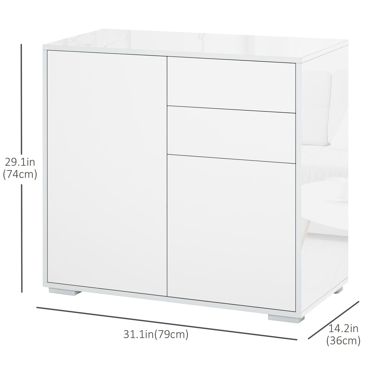 High Gloss Buffet Sideboard with 2 Drawers, 2 Doors and Adjustable Shelf – view 9