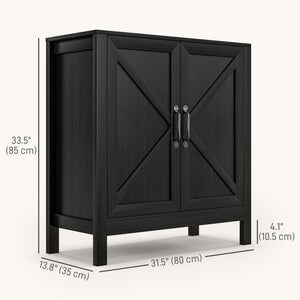 Sideboard Buffet, Kitchen Storage Cabinet with Barn Door and Adjustable Shelves, Storage Pantry, Black Oak