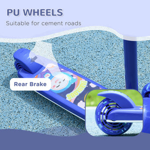 Qaba 3 Wheel Kids Scooter, Toddler Kick Scooter with Adjustable Height, Rear-Fender Brake, LED Light, TPE Handlebar