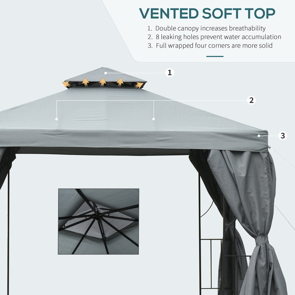10' x 10' Patio Gazebo Outdoor, Canopy Shelter with Double-tier Roof, Pavilion Sidewalls for Garden Events – view 10
