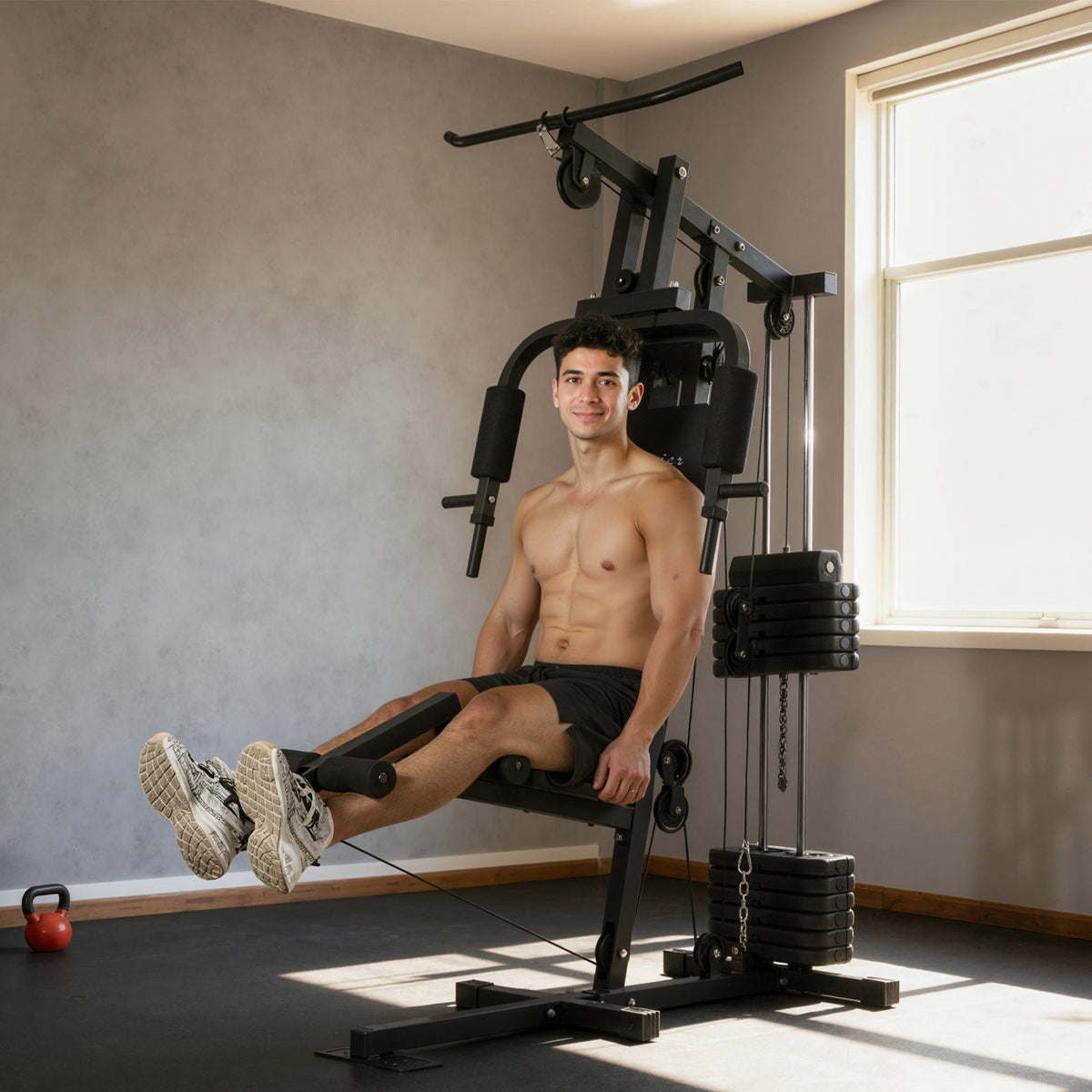 Soozier Home Gym Equipment Weight Training Machine, Multifunction Workout Machine with 143lbs Weight Stack for Full Body Workout and Strength Training