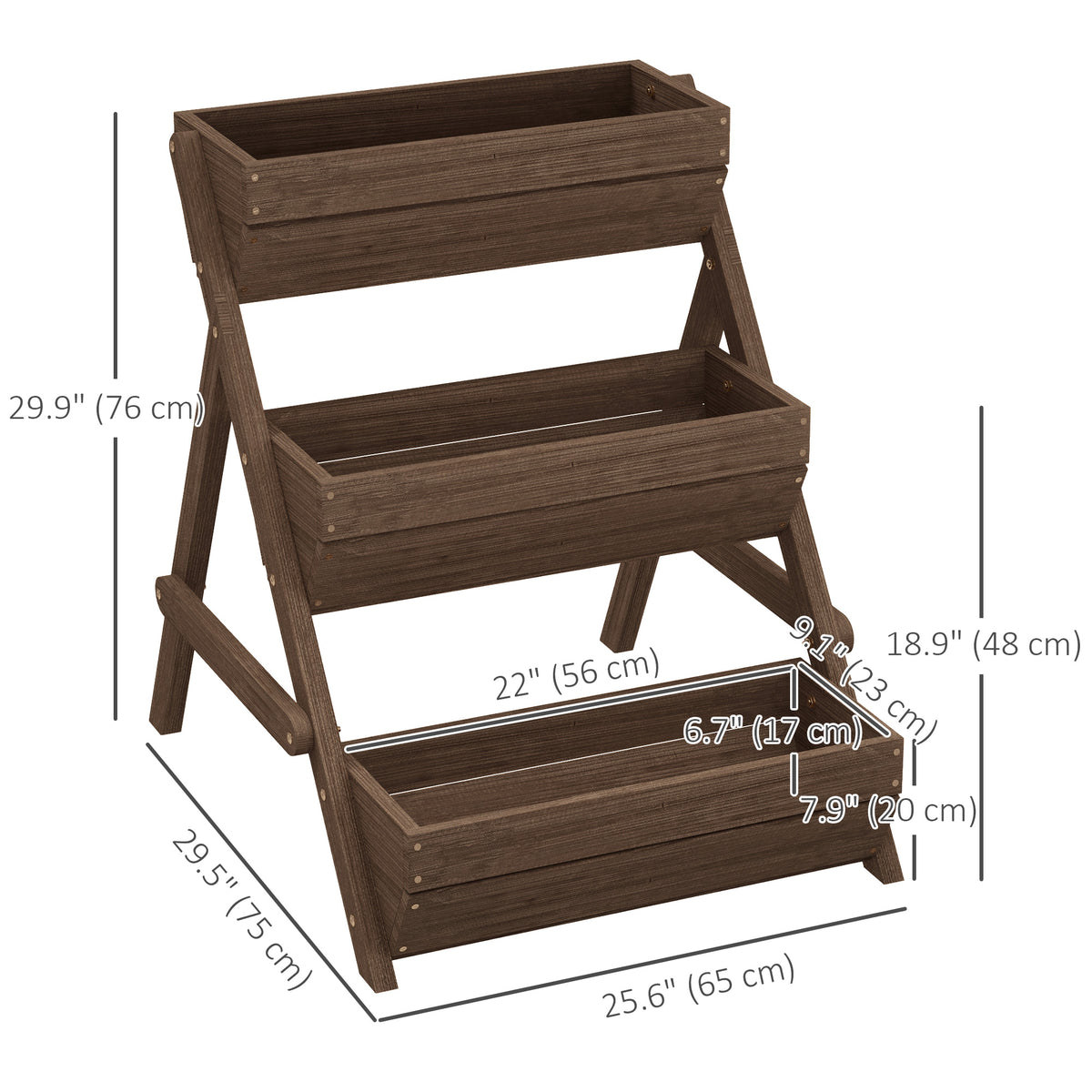 3 Tier Elevated Planter Box, Vertical Wooden Raised Garden Bed for Flowers, Vegetables, 26" x 30" x 30" – view 9