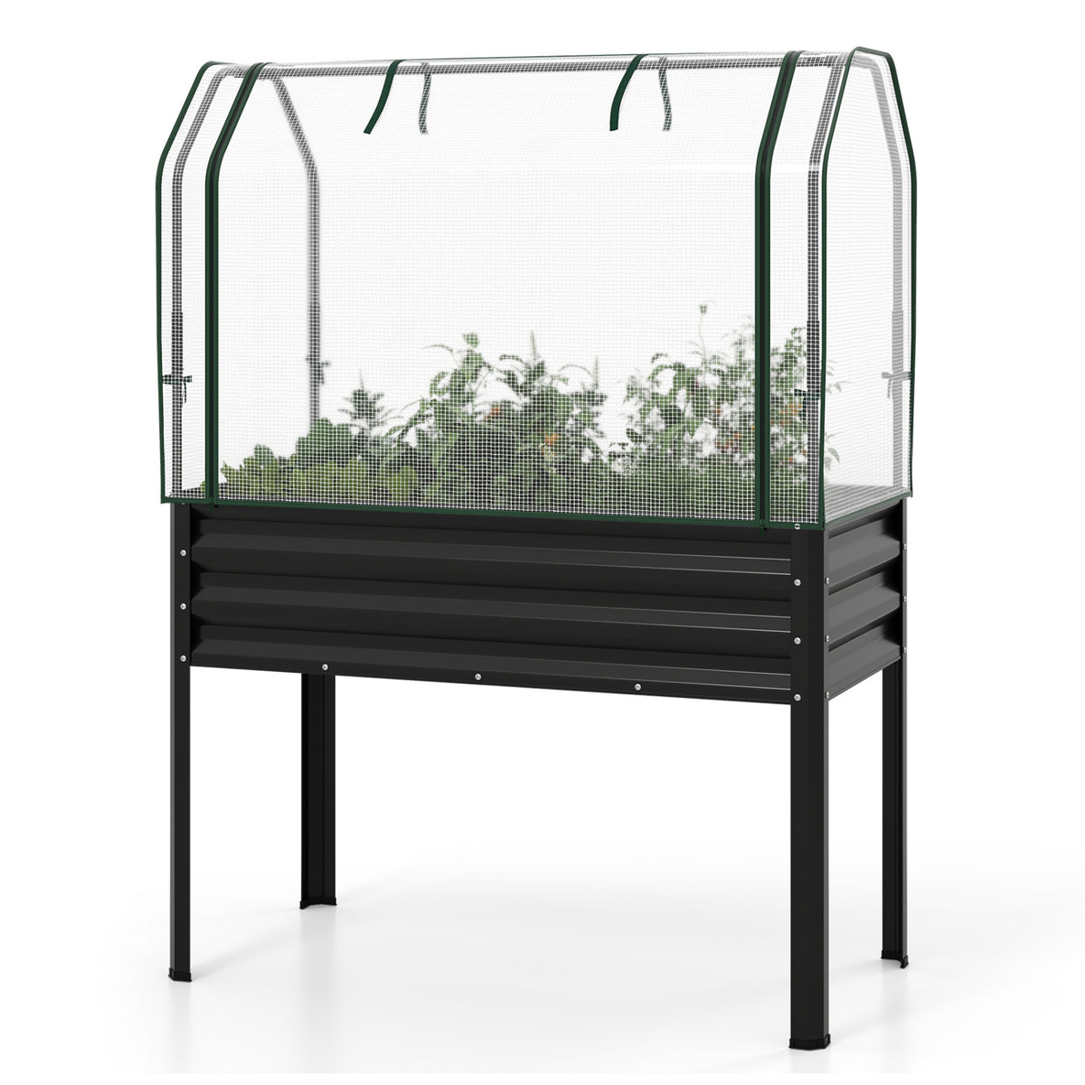 Galvanized Raised Garden Bed with Legs and Greenhouse Cover for Vegetable Flower-Black view 4