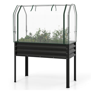 Galvanized Raised Garden Bed with Legs and Greenhouse Cover for Vegetable Flower-Black view 4