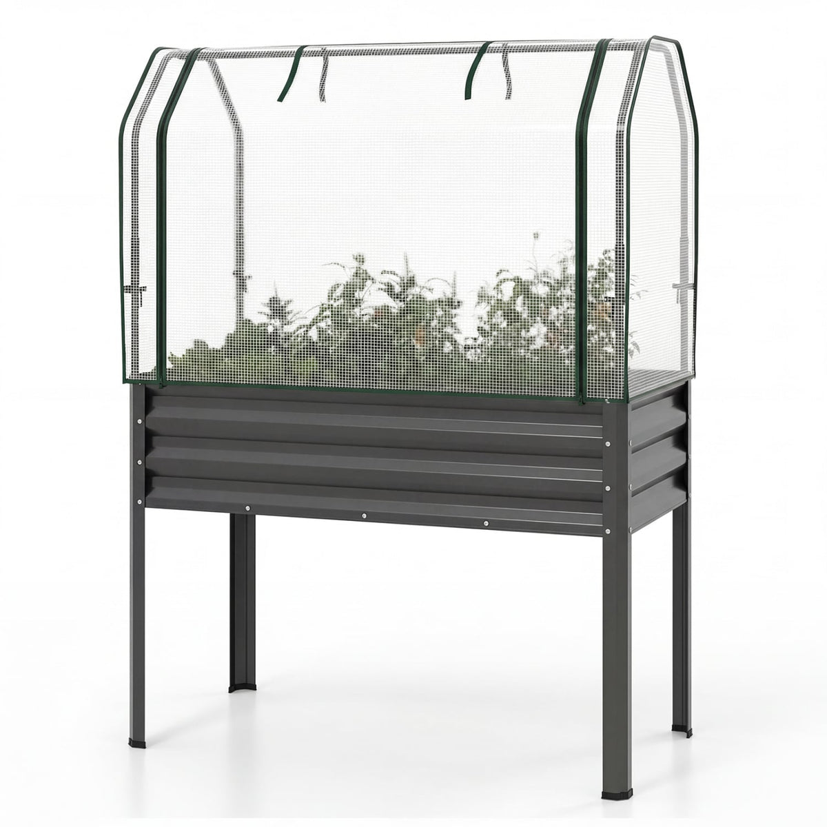 Galvanized Raised Garden Bed with Legs and Greenhouse Cover for Vegetable Flower-Gray view 4
