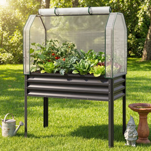 Galvanized Raised Garden Bed with Legs and Greenhouse Cover for Vegetable Flower-Gray view 3
